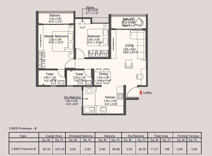 Kohinoor Royale Towers - 2 and 3 BHK Plan